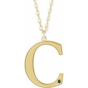 14K Yellow Gold-Plated Sterling Silver Engravable Imitation Peridot Initial C 18" Necklace