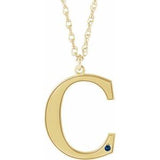 10K Yellow Engravable Imitation Blue Sapphire Initial C 18" Necklace