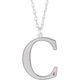 10K White Engravable Imitation Pink Tourmaline Initial C 18" Necklace