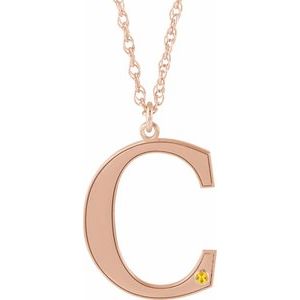 14K Rose Engravable Imitation Citrine Initial C 18" Necklace