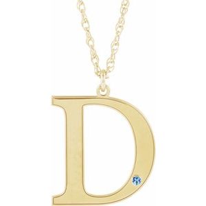 14K Yellow Gold-Plated Sterling Silver Engravable Imitation Aquamarine Initial D 18" Necklace