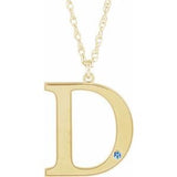 14K Yellow Engravable Imitation Aquamarine Initial D 18" Necklace