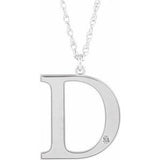 14K White Engravable Imitation Diamond Initial D 18" Necklace