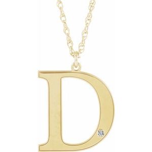 14K Yellow Engravable Imitation Diamond Initial D 18" Necklace