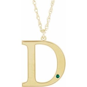 14K Yellow Engravable Imitation Emerald Initial D 18" Necklace