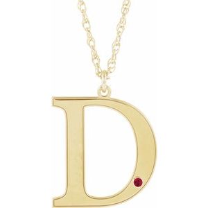 14K Yellow Engravable Imitation Ruby Initial D 18" Necklace
