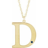 14K Yellow Engravable Imitation Blue Sapphire Initial D 18" Necklace