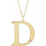 14K Yellow Gold-Plated Sterling Silver Engravable Imitation Pink Tourmaline Initial D 18" Necklace