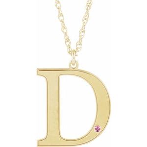 14K Yellow Engravable Imitation Pink Tourmaline Initial D 18" Necklace