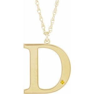 14K Yellow Gold-Plated Sterling Silver Engravable Imitation Citrine Initial D 18" Necklace