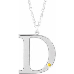 Rhodium-Plated Sterling Silver Engravable Imitation Citrine Initial D 18" Necklace