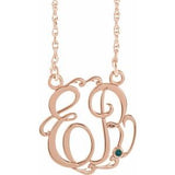 14K Rose 20 mm 2-Initials Imitation Alexandrite Script Monogram 18" Necklace