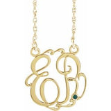 14K Yellow Gold-Plated Sterling Silver 20 mm 2-Initials Imitation Alexandrite Script Monogram 18" Necklace