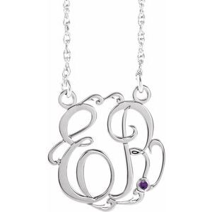 14K White 20 mm 2-Initials Imitation Amethyst Script Monogram 18" Necklace