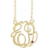 14K Yellow 20 mm 2-Initials Imitation Amethyst Script Monogram 18" Necklace