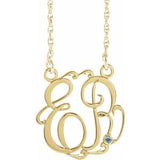 14K Yellow Gold-Plated Sterling Silver 20 mm 2-Initials Imitation Aquamarine Script Monogram 18" Necklace