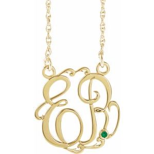 14K Yellow 20 mm 2-Initials Imitation Emerald Script Monogram 18" Necklace