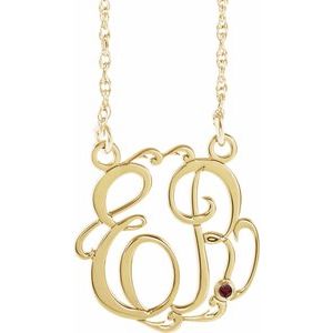 14K Yellow Gold-Plated Sterling Silver 20 mm 2-Initials Imitation Mozambique Garnet Script Monogram 18" Necklace