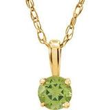 14K Yellow 3 mm Imitation Peridot Youth Solitaire 14" Necklace
