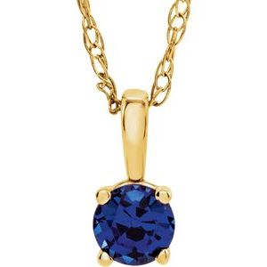 14K Yellow 3 mm Imitation Blue Sapphire Youth Solitaire 14" Necklace