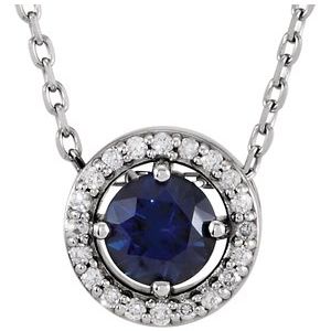 Sterling Silver Natural Blue Sapphire & .05 CTW Natural Diamond Halo-Style 16" Necklace