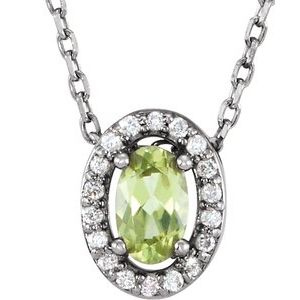 14K White Natural Peridot & .04 CTW Natural Diamond 16" Necklace