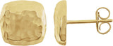 14K Yellow Gold Hammered Square Earrings
