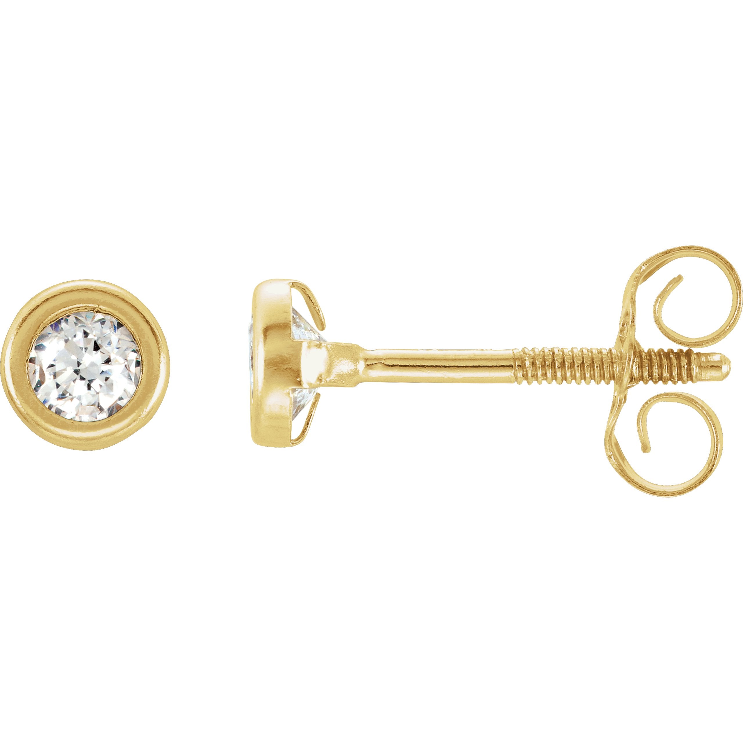 Round Bezel Set Youth Stud Earrings