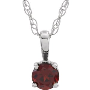 14K White 3 mm Imitation Mozambique Garnet Youth Solitaire 14" Necklace