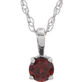 Sterling Silver 3 mm Imitation Mozambique Garnet Youth Solitaire 14" Necklace