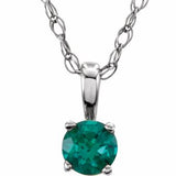 Sterling Silver 3 mm Imitation Emerald Youth Solitaire 14" Necklace