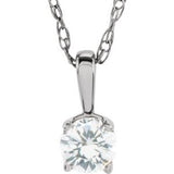 14K White 3 mm Imitation Diamond Youth Solitaire 14" Necklace