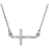 14K White .07 CTW Natural Diamond Sideways Cross 16-18" Necklace