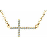 14K Yellow Natural Aquamarine Sideways Cross 16-18" Necklace