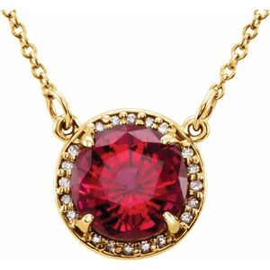 14K Yellow 8 mm Lab-Grown Ruby & .05 CTW Natural Diamond 16" Necklace