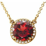 14K Yellow 8 mm Natural Mozambique Garnet & .05 CTW Natural Diamond 16" Necklace