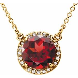 14K Yellow 8 mm Natural Mozambique Garnet & .05 CTW Natural Diamond 16" Necklace