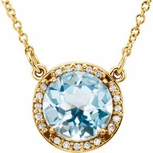 14K Yellow 8 mm Natural Sky Blue Topaz & .05 CTW Natural Diamond 16" Necklace