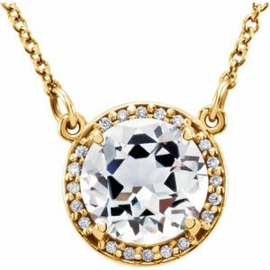 14K Yellow 8 mm Round White Topaz & .05 CTW Diamond 16" Necklace