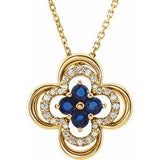 14K Yellow Lab-Grown Blue Sapphire & .08 CTW Natural Diamond Clover 18" Necklace