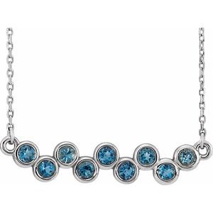 Sterling Silver Natural Aquamarine Bezel Set Bar 16-18" Necklace