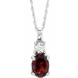 14K White Natural Mozambique Garnet & .02 CT Natural Diamond 18" Necklace