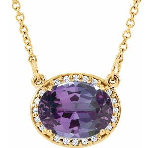 14K Yellow Lab-Grown Alexandrite & .04 CTW Natural Diamond 16 1/2" Necklace