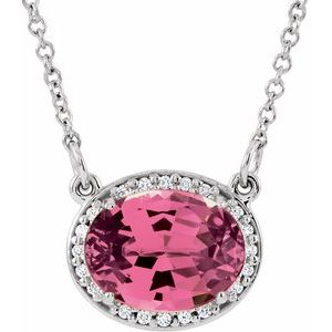 14K White Natural Pink Tourmaline & .04 CTW Natural Diamond 16 1/2" Necklace