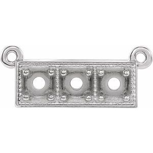 Platinum 3mm Round Three-Stone Granulated Bar Necklace Center