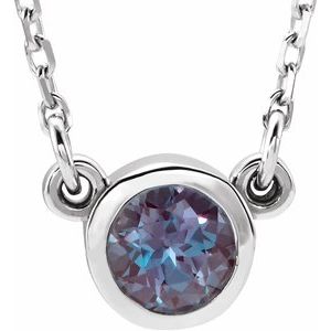 14K White 4 mm Round Alexandrite Bezel Set Solitaire 16" Necklace