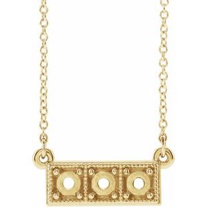 14K Yellow 3 mm Round Three-Stone Granulated Bar Necklace Mounting