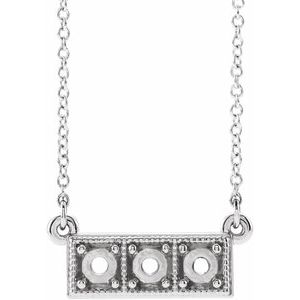 Sterling Silver 3 mm Round Three-Stone Granulated Bar Necklace Mounting
