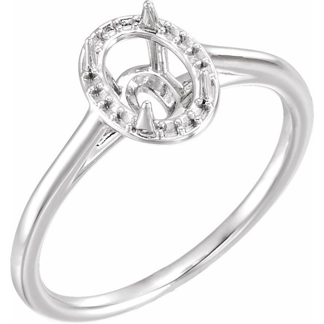 14K White 7x5 mm Oval Halo-Style Ring Mounting