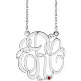 Rhodium-Plated Sterling Silver 30 mm 3-Initials Imitation Ruby Script Monogram 18" Necklace